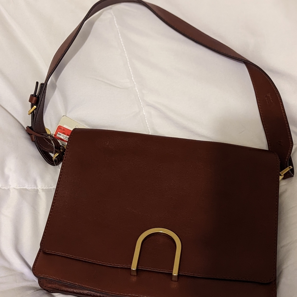 Fossil rare design brown leather shoulder bag